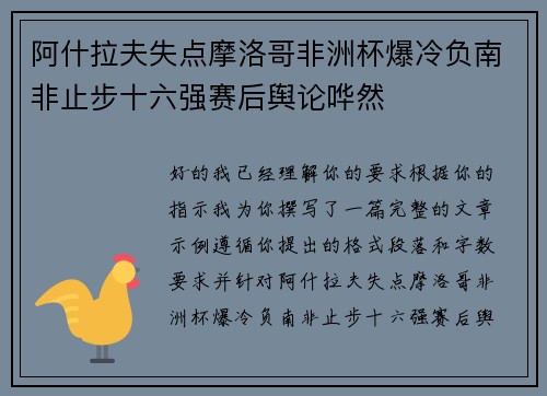 阿什拉夫失点摩洛哥非洲杯爆冷负南非止步十六强赛后舆论哗然 阿什拉夫失点摩洛哥非洲杯爆冷负南非止步十六强赛后舆论哗然